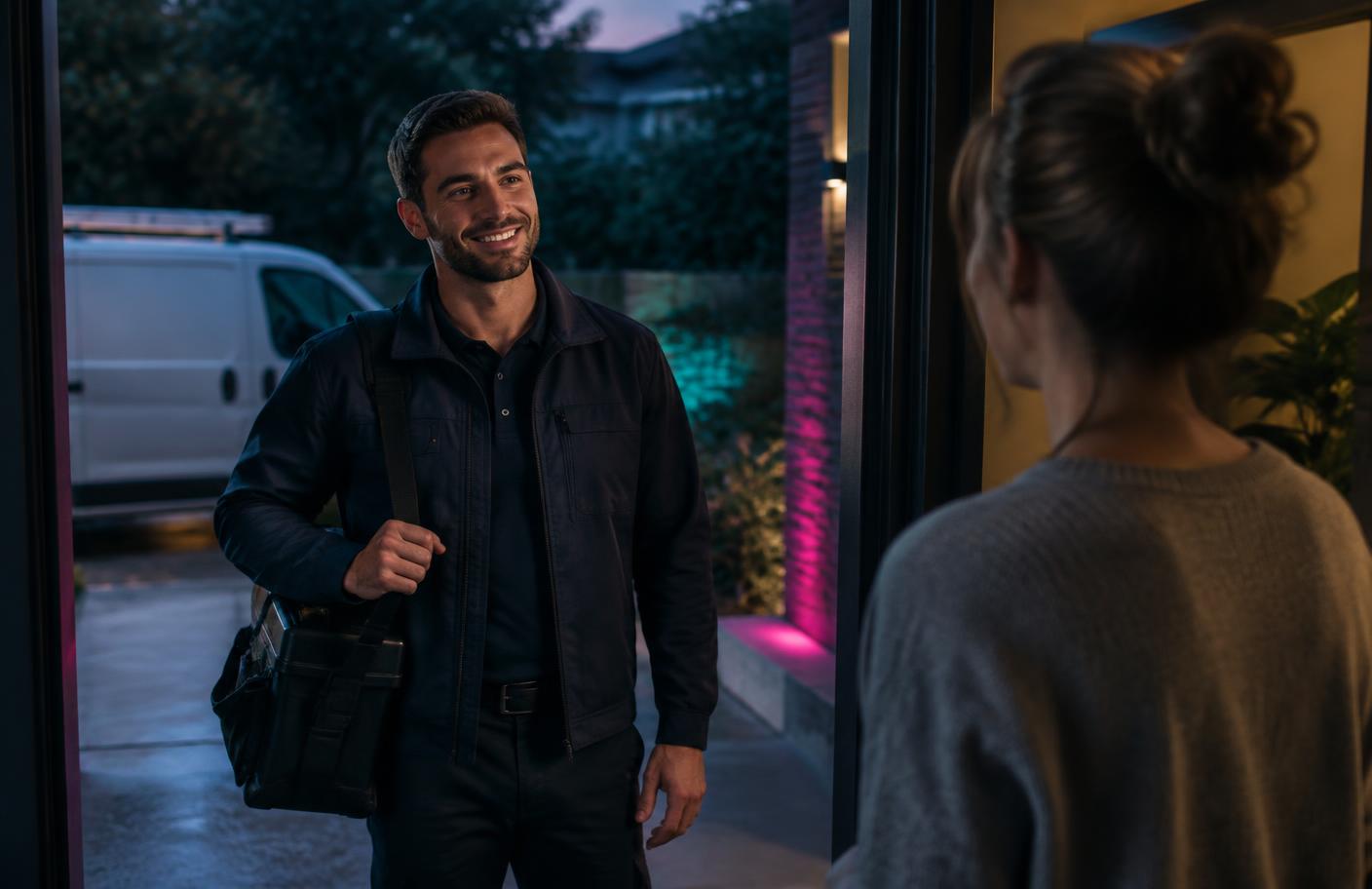 Home services professional arriving for an appointment